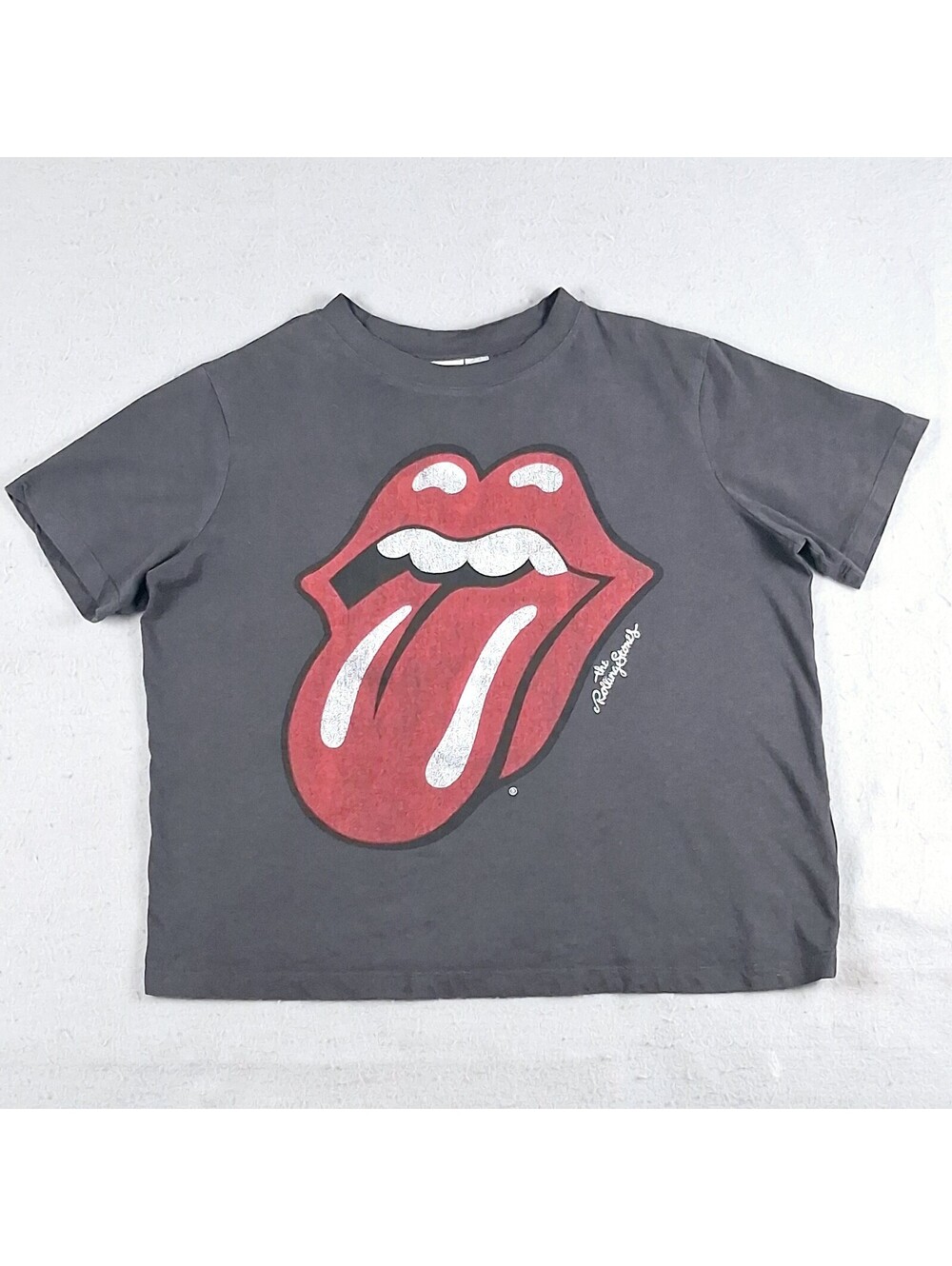 H&M The Rolling Stones Tongue Graphic T-Shirt Charcoal Black Medium Womens